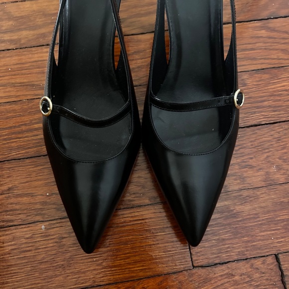 J Crew Slingback Black Leather Size 9 Kittenheels - Picture 3 of 7